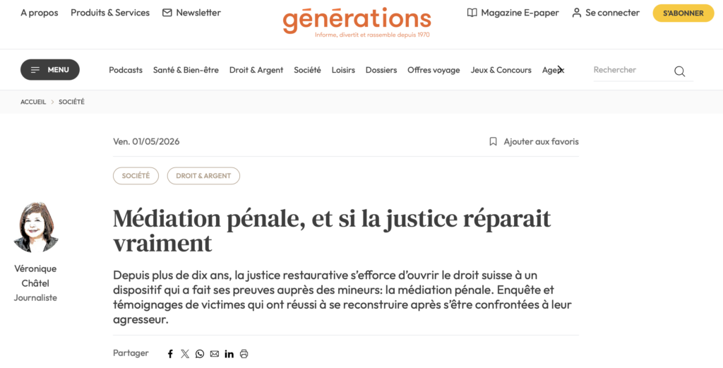 La Justice restaurative au coeur du dernier numéro de Générations