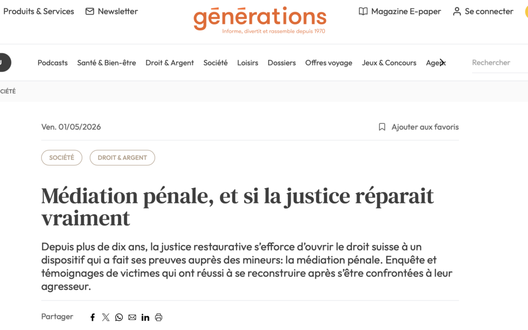 La Justice restaurative au coeur du dernier numéro de Générations